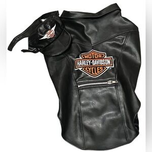 Harley-Davidson Black Faux Leather Vest and Cap for Dogs